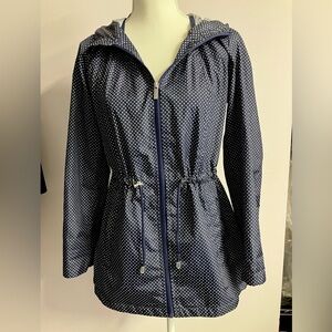 Susan Graver Women’s Lightweight Jacket, XXS, Navy Blue/White, Polka Dot